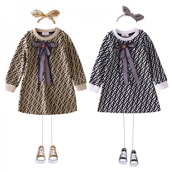 ブランド フェンディガールズドレスワンピース/フォーマルドレス-キッズ Fendi 子供服 ドレス 厚く春秋 冬 韓国 ボウノット可愛い おしゃれ 姉妹 コーデ 上品 ナチュラル お出かけ スカート