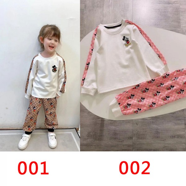 グッチミッキーコラボ 子供服 ブランド 部屋着スーツ キッズ服スーツ 男の子 女の子 トップス＋ズボン 春秋 長袖 gucci 上下セット 余暇 スポーツウェア 少年 小学生 幼児 パジャマ 移動着 綿100%