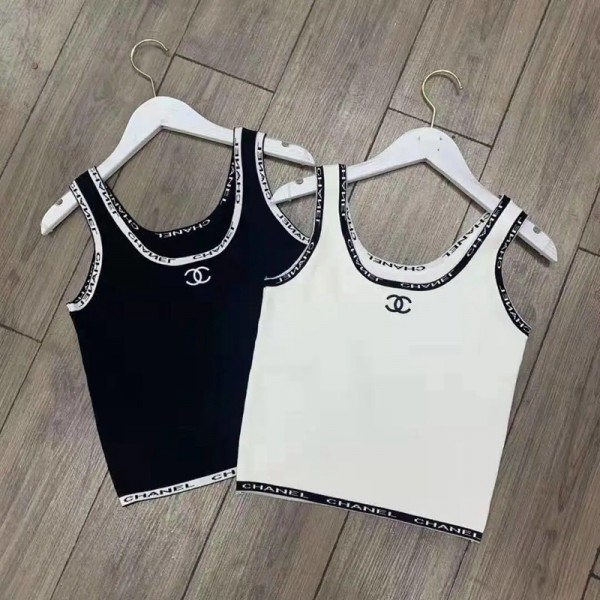 2021夏新品シャネルベストブランドChanelロゴモノグラム刺繍ショート型ベストファッション潮流アイスシルクキャミソール女