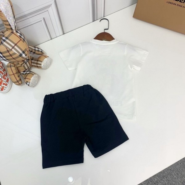 2021夏フェンディ子供服ブランド半袖ｔシャツハーフズボンスーツ子供の男女コットン製上下セットかわいいクマ柄プリントＴシャツ