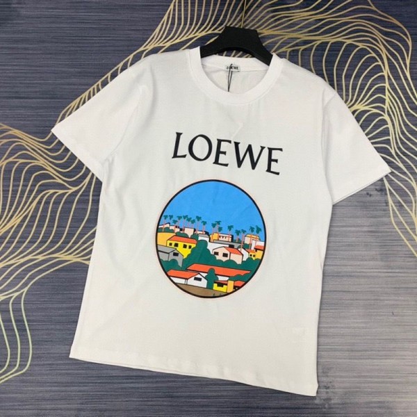ロエベLoewe半袖TシャツブランドメンズファッショントップスレディースオシャレＴシャツ若者愛用シンプルLoewe町T-shirt