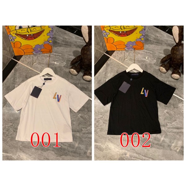 Lv ルイヴィトンブランド親子tシャツカットソー コピーブランド黒白tシャツオーバーサイズハイブランド半袖tシャツ男女兼用20代 30代40代tシャツ 激安パロディ
