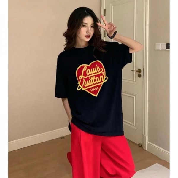 Lv ルイヴィトン ブランド半袖tシャツ 黒白Tシャツ カットソー ペアカップル 20代 30代40代tシャツ 激安パロディ 子供tシャツ ユニセック ブランド 