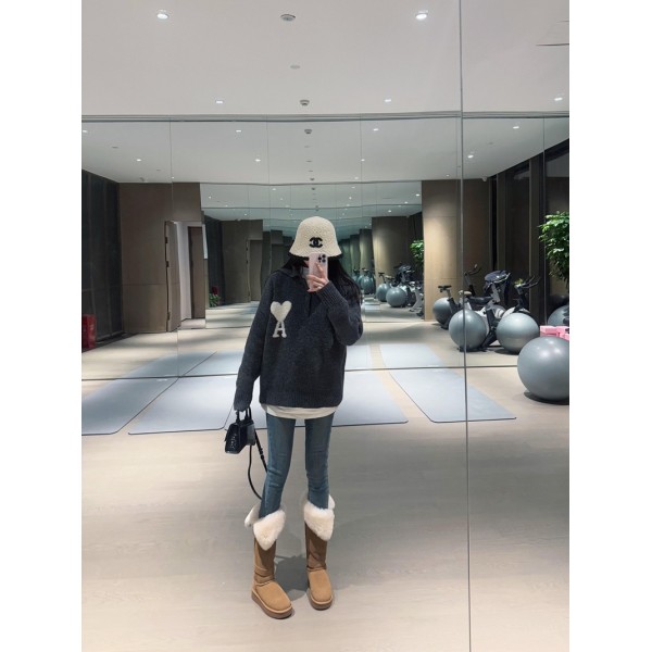 Ami Paris アミ パリス ブランドリプニット ニット セーター レディース ポロカラー 伸縮性良い 着回し力 着痩せ 通勤 プルオーバーセーター おしゃれ 秋 冬 カジュアル 長袖 トップス 暖かい きれいめ 柔らか