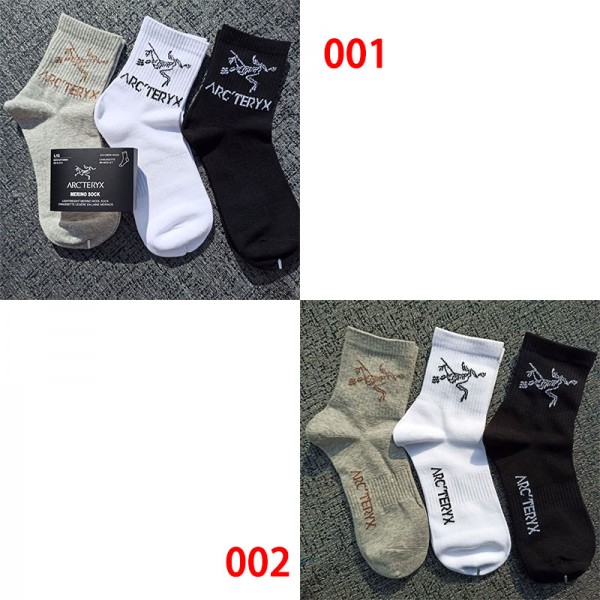 ARC'TERYX アークテリクスレディース向け 靴下 かわいいハイソックス 女の子好き 韓国上質な コットン ソックス 3足セット ブランドソックス 男女兼用 ファッション