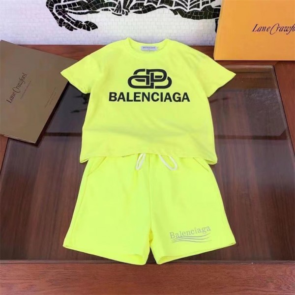Balenciaga バレンシアガ ブランド 子供服 tシャツ ハーフパンツ 2点セット ファッション 潮流 定番ロゴ 半袖 tシャツ 半ズボン スーツ 肌に優しい 快適 キッズ服