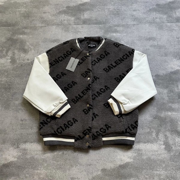 Balenciaga バレンシアガハイブランドボアジャケット メンズ フリースジャケット 立ち襟 切り替え M - XL ボアブルゾン カジュアル ゆったり ショートコート カジュアル 韓国ファッション ユニセックス 冬服 男女兼用