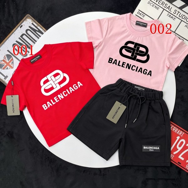 Balenciaga バレンシアガブランドキッズ半袖tシャツショートパンツ 上下セットアップ 子供夏tシャツ ハーフパンツ 90-160cm ベビー服 かわいい 上着カジュアルブランド子供服 コピー 激安屋
