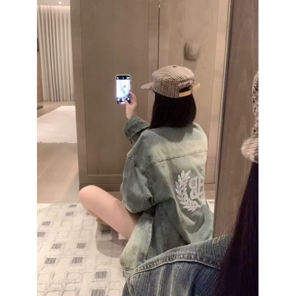 ブランドバレンシアガメンズ Balenciagaデニムジャケット Gジャン レディース ルーズフィット オーバーサイズ カジュアルジャケット 長袖 春秋 アウター 肩落ち 重ね着しやすい 通学 休日 外穿き