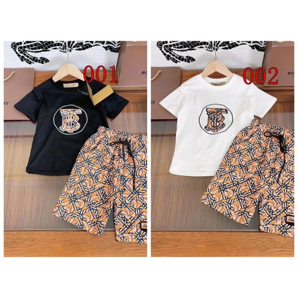 Burberry バーバリーブランド子供服 男の子 セットアップ 夏服 半袖 Tシャツ ハーフパンツ 半ズボン 上下セット 90-160CM 子供 ジャージ 上下セット 男の子 カジュアル 韓国 お洒落 チェック 男の子 半袖スウェット セットアップ 