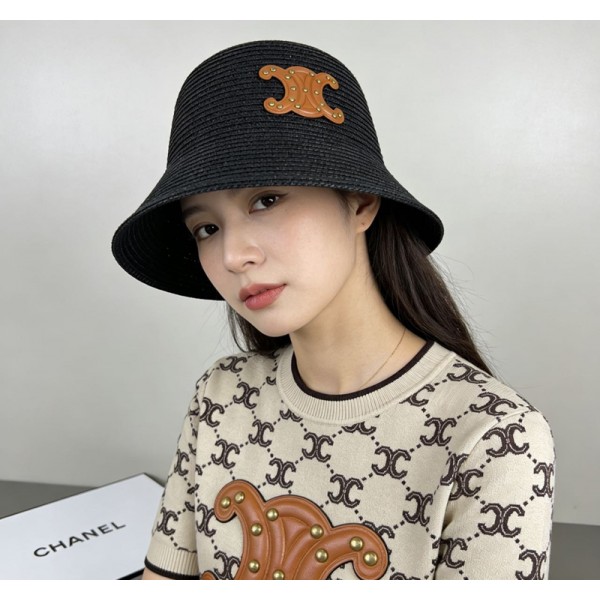 CELINE セリーヌブランドバケットハット 春夏ストローハット 軽い 蒸れない レディース 通気性が良い シワがつきにくい トレンド 紫外線対策 おしゃれ サイズ調整可能性