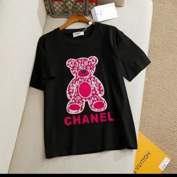 シャネルブランド Tシャツ 半袖 春夏 コットン 快適 tシャツ かわいいクマ柄 肌に優しいし tシャツ カジュアル ゆったり 丸首 T-shirt