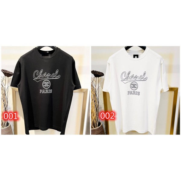 シャネルブランドtシャツ 夏 レディースメンズ tシャツ 黒白２色 シンプル 半袖 tシャツ オーバーサイズ ゆったり tシャツ トップス