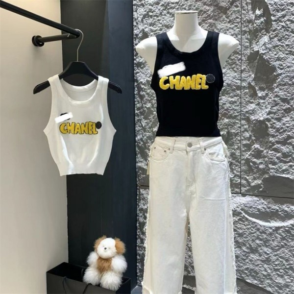 Chanel シャネルハイブランドキャミソール レディース ニット インナー ノースリーブ 肌着 トップスタンクトップ ストレッチ タイト スリム 薄手 セクシー 上品 きれいめ 刺繍 重ね着 春 夏 XS - L