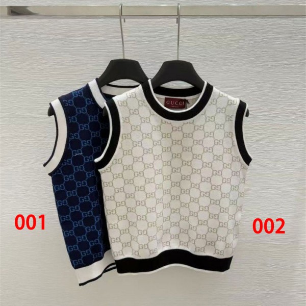 Gucci グッチブランドタンクトップ レディース ニット ノースリーブ 夏 キャミソール Tシャツ S - 2XL 薄手 カットソー サマーニット GGモノグラム  おしゃれ ニットタンクトップス インナー 重ね着 レイヤード さらさら 柔らか カジュアル