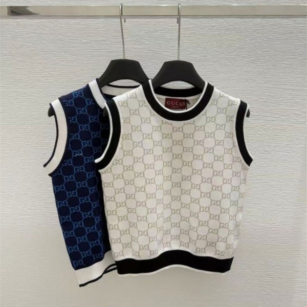 Gucci グッチブランドタンクトップ レディース ニット ノースリーブ 夏 キャミソール Tシャツ S - 2XL 薄手 カットソー サマーニット GGモノグラム  おしゃれ ニットタンクトップス インナー 重ね着 レイヤード さらさら 柔らか カジュアル