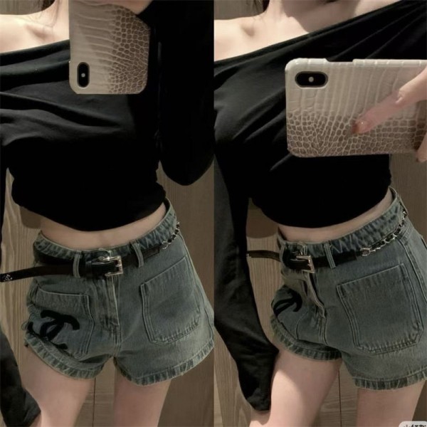 シャネル ブランド デニムショートパンツ レディース Chanel ショートパンツ デニム ホットパンツ ロール ハイウエスト 刺繍 脚長 スリム カジュアル 通勤 ビーチ 春夏 S - XL