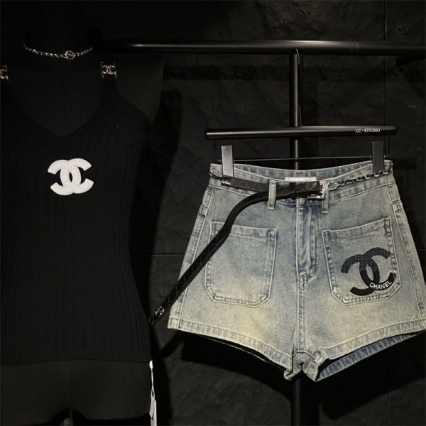 シャネル ブランド デニムショートパンツ レディース Chanel ショートパンツ デニム ホットパンツ ロール ハイウエスト 刺繍 脚長 スリム カジュアル 通勤 ビーチ 春夏 S - XL