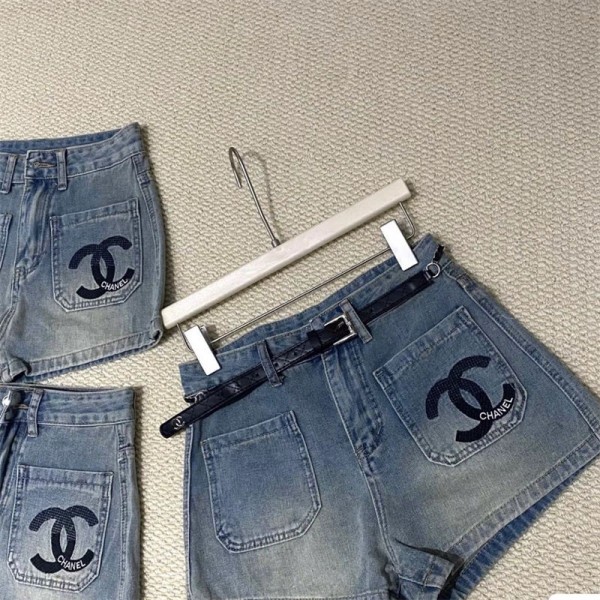 シャネル ブランド デニムショートパンツ レディース Chanel ショートパンツ デニム ホットパンツ ロール ハイウエスト 刺繍 脚長 スリム カジュアル 通勤 ビーチ 春夏 S - XL