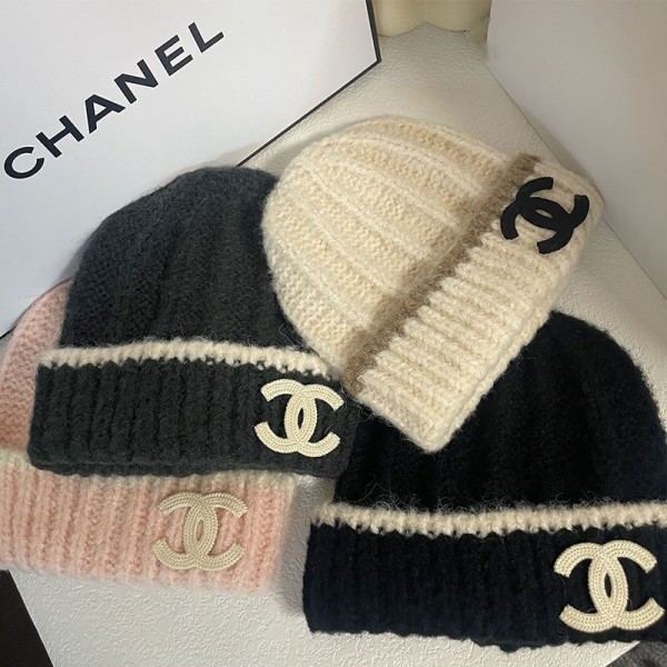 Chanel シャネルハイブランド リブ編み ニットハット ロゴワッペン ニット帽 ワッチキャップ 帽子 メンズ レディース ユニセックス アクリル ビーニー 暖かい