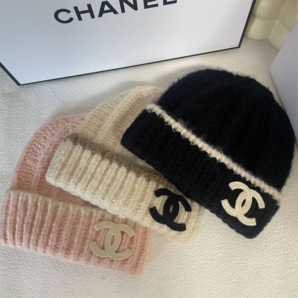 Chanel シャネルハイブランド リブ編み ニットハット ロゴワッペン ニット帽 ワッチキャップ 帽子 メンズ レディース ユニセックス アクリル ビーニー 暖かい