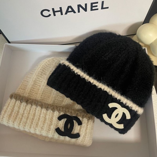 Chanel シャネルハイブランド リブ編み ニットハット ロゴワッペン ニット帽 ワッチキャップ 帽子 メンズ レディース ユニセックス アクリル ビーニー 暖かい