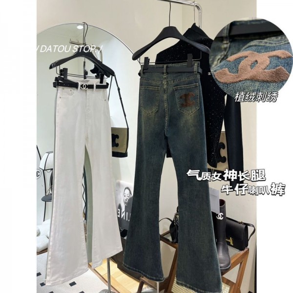 ブランドChanel デニムパンツ レディース シャネルジーンズ フレアパンツ ワイド ブーツカット ベルボトム ロング ゆったりS - XL