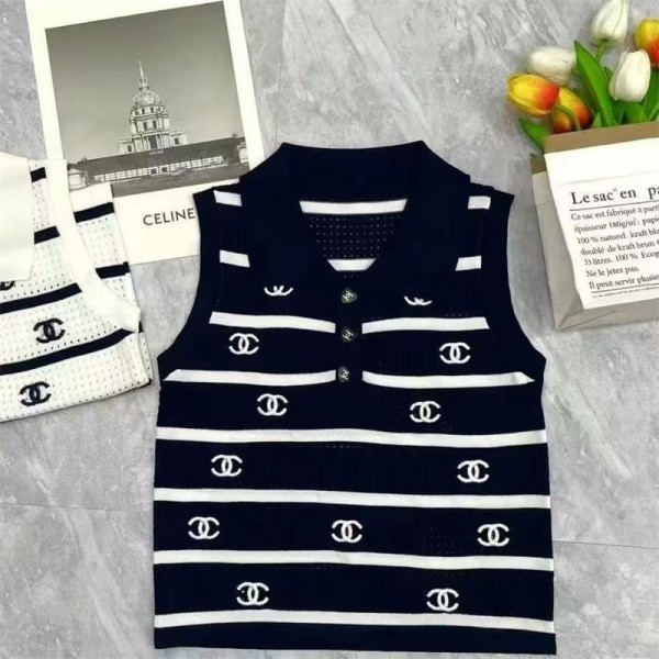 Chanel シャネル ハイブランドタンクトップ ニット レディース ショート丈 S - L 薄手 インナー ノースリーブ 重ね着 カットソー トップス リブ キャミソール 柔らかい 部屋着 春 夏 秋