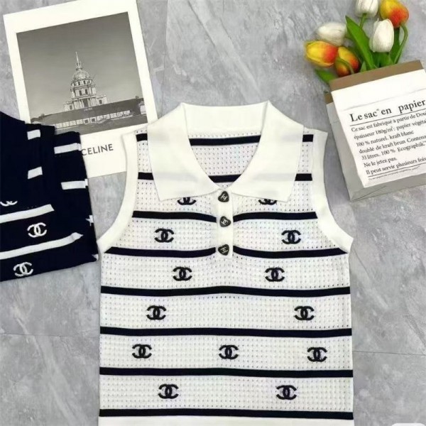 Chanel シャネル ハイブランドタンクトップ ニット レディース ショート丈 S - L 薄手 インナー ノースリーブ 重ね着 カットソー トップス リブ キャミソール 柔らかい 部屋着 春 夏 秋