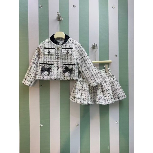 Chanel シャネルハイブランド子供スーツ ツイードスーツ キッズ セット フォーマルスーツ ガールズ スカート ジャケット ショート丈 子供服 キッズセッアップ 90¬140cm 可愛い チャック柄 お洒落 卒業式 入学式 幼稚園 七五三 結婚式 発表会