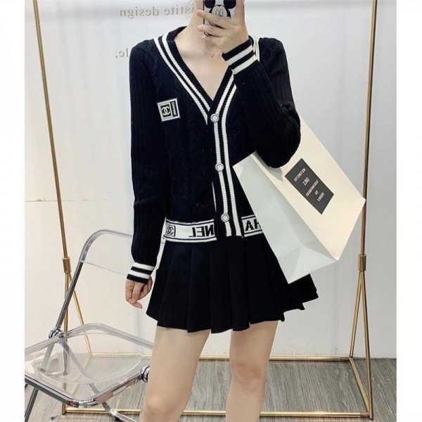Chanel シャネルブランド カーディガン レディース ニット Vネック S¬XL 上着 ケーブル編み アウター リブ ボレロ 長袖 羽織 ゆったり 体型カバー 大人 可愛い 保温 トップス 秋 冬 通勤 普段着
