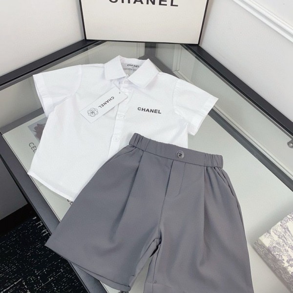 ハイブランドChanel シャネルキッズ半袖シャツ ショーツ夏セットアップ ブランド短袖シャツ子供 男の子洋服セットアップ かっこいい 90-160CM
