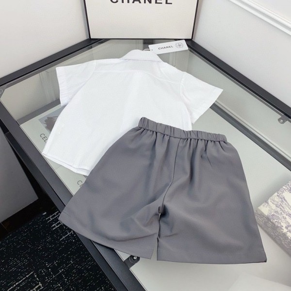 ハイブランドChanel シャネルキッズ半袖シャツ ショーツ夏セットアップ ブランド短袖シャツ子供 男の子洋服セットアップ かっこいい 90-160CM