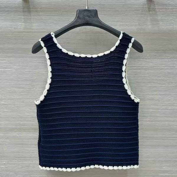 CELINE セリーヌブランドベスト レディース ニット編み Uネック ノースリーブ 刺繍柄 サマーニットトップス きれいめ カジュアル 上着 レトロ 編み風 着瘦せ 通気 S-XL チョッキ 通勤