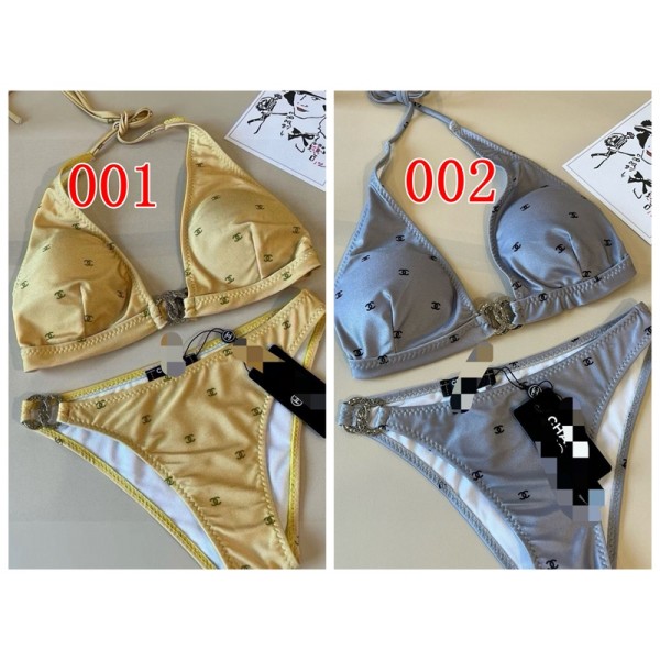 Chanel シャネルハイブランド水着 レディース ビキニ 三角ビキニ ストライプ パット付き 上下セット リボン かわいい スイムウェア エレガント 温泉 海 プール 旅行 S-XL
