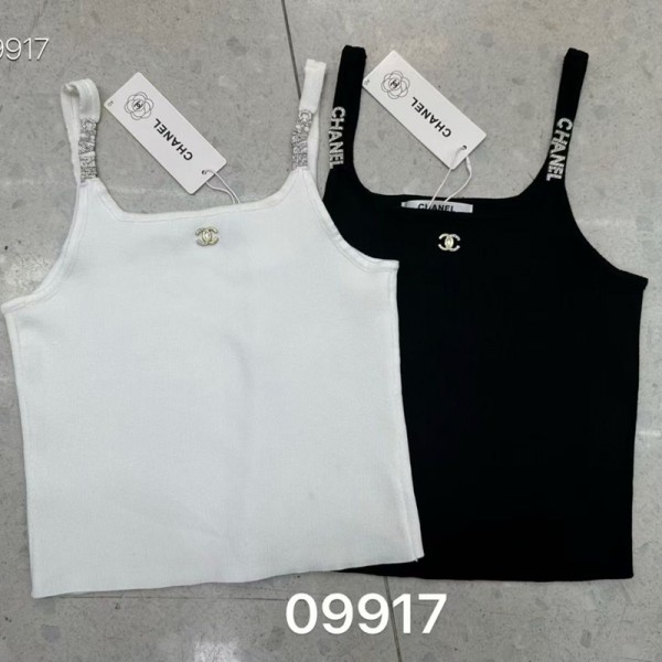 Chanel シャネルブランドタンクトップ レディース ニットリブ ノースリーブ ショート丈 トップス 上着  夏 キャミソール カットソー 金具 韓国風 キュート おしゃれ S-XL