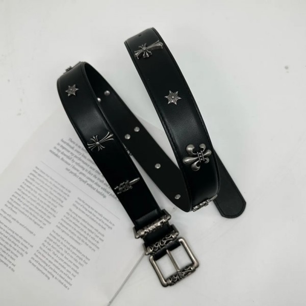 ブランドChrome Hearts スタッズベルト 女の子ベルト 個性 アメカジ クロムハーツメンズベルト 110cm フラワー ヴィンテージ カジュアル ファッション ジーンズ PUレザー 調整可能 おしゃれ