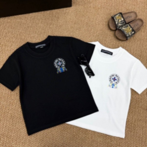 クロムハーツ Chrome Hearts子供tシャツハイブランドキッズ 半袖 Tシャツ 流行り 男の子 女の子 子供服 ベビー服 ストリート風 ワイドシルエット 綿 先染め 夏服 90-150cm