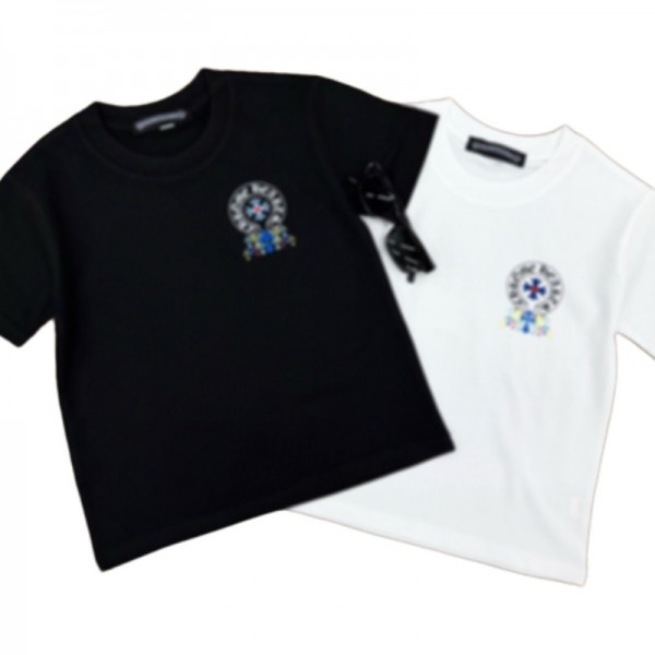 クロムハーツ Chrome Hearts子供tシャツハイブランドキッズ 半袖 Tシャツ 流行り 男の子 女の子 子供服 ベビー服 ストリート風 ワイドシルエット 綿 先染め 夏服 90-150cm