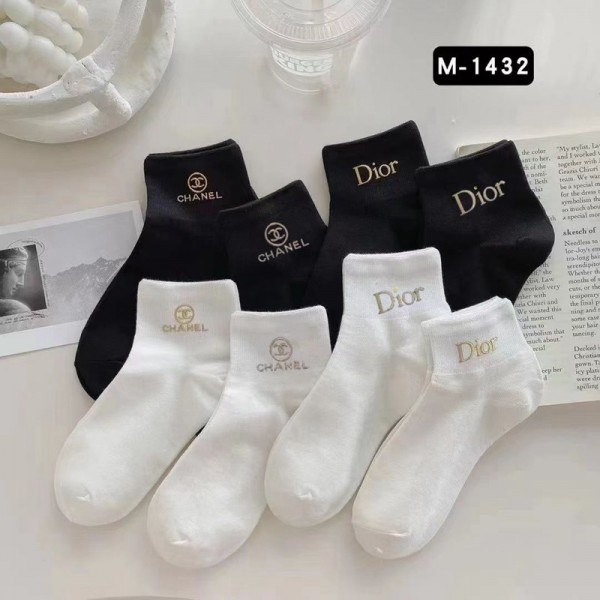 Dior ディオール 2足セット ソックス Chanel シャネルブランド ストッキング 大人気コットン 靴下 メンズ 通気性ブランドミドルソックス 高品質ブランドソックス 男女兼用 ファッション