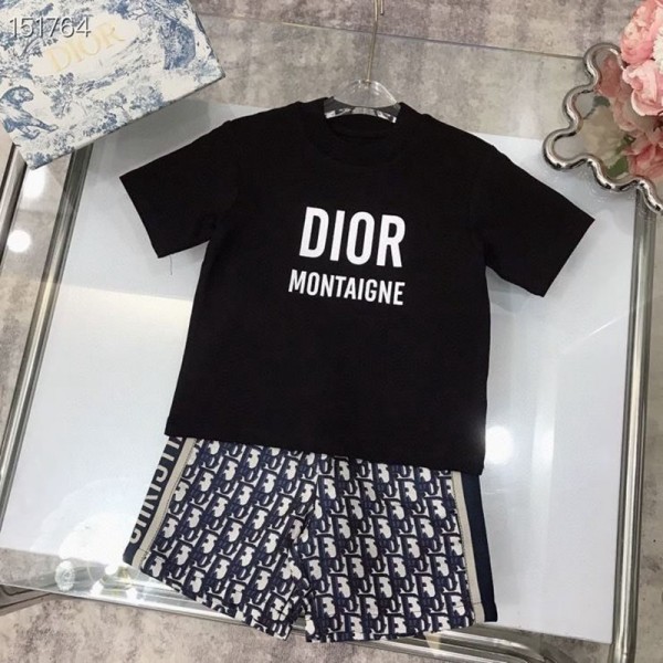 Dior ディオール ブランド 子供服 Tシャツ ハーフパンツ 2点セット ファッション 潮流 定番ロゴ 半袖 Tシャツ 半ズボン スーツ 90 - 160cm