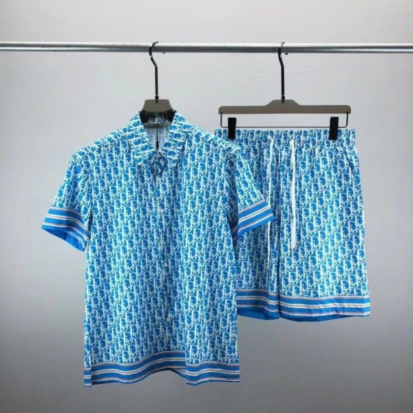 ブランドディオール dior パジャマ メンズ 半袖 夏 寝間着 涼しい素材 肌に優しい 前開き S - 5XL 上下セット 5分丈パンツ ルームウェア 部屋着 着心地よい 快眠グッズ