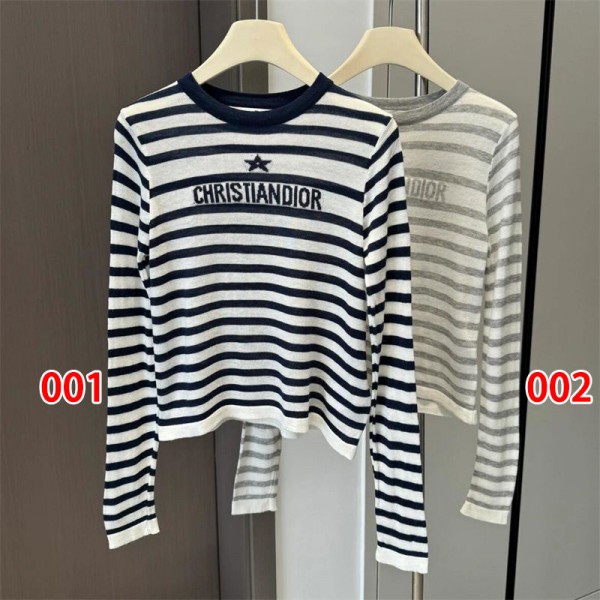 Dior ディオールブランドニットセーター ニットソー インナーニット カジュアルニット ニットトップス カシミアタッチ S - XL 柔らかい リブニット ショート丈 スクエアネック タイト ストレッチ 長袖 薄手 レディース