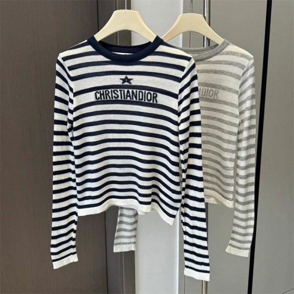 Dior ディオールブランドニットセーター ニットソー インナーニット カジュアルニット ニットトップス カシミアタッチ S - XL 柔らかい リブニット ショート丈 スクエアネック タイト ストレッチ 長袖 薄手 レディース