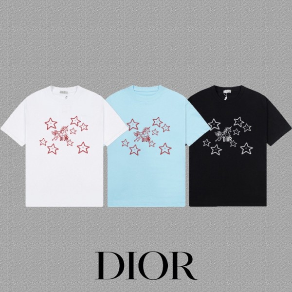Dior ディオールブランド半袖tシャツブランド黒白tシャツオーバーサイズブランドペア揃いtシャツ上着カジュアルTシャツカットソーペアカップル XS¬5XL