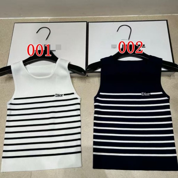 Dior ディオールブランド韓国 tシャツノースリーブ ニット トップス レディース 袖なし セーター カットソー S-XL リブニット シンプル オーダー柄 着痩せ 伸縮性 薄手 スリム 無地 春 秋 夏 