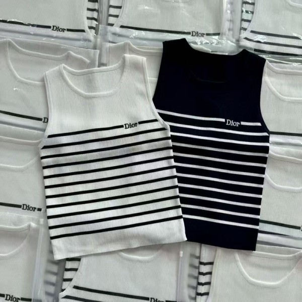 Dior ディオールブランド韓国 tシャツノースリーブ ニット トップス レディース 袖なし セーター カットソー S-XL リブニット シンプル オーダー柄 着痩せ 伸縮性 薄手 スリム 無地 春 秋 夏 