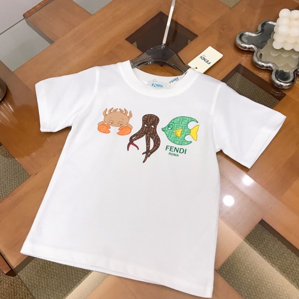 Fendi フェンディ親子tシャツ ハイブランド 夏tシャツ 上着 カジュアル ブランドメンズ半袖tシャツ 高品質 Tシャツ カットソー ペアカップル レディース