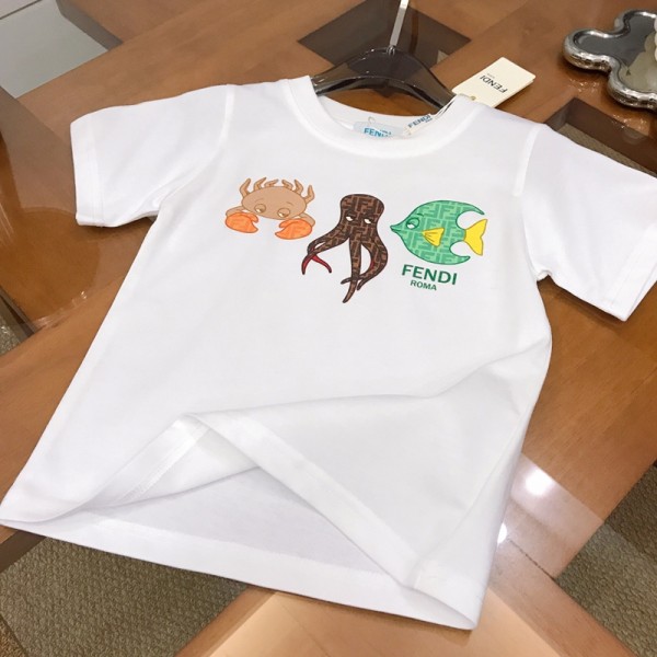 Fendi フェンディ親子tシャツ ハイブランド 夏tシャツ 上着 カジュアル ブランドメンズ半袖tシャツ 高品質 Tシャツ カットソー ペアカップル レディース