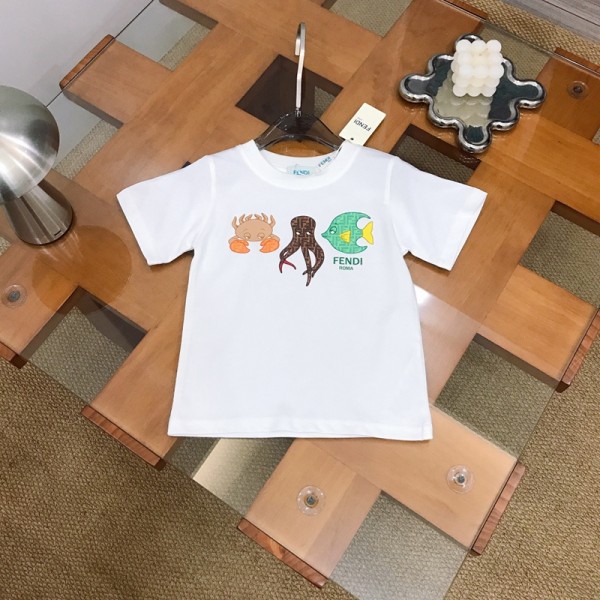 Fendi フェンディ親子tシャツ ハイブランド 夏tシャツ 上着 カジュアル ブランドメンズ半袖tシャツ 高品質 Tシャツ カットソー ペアカップル レディース